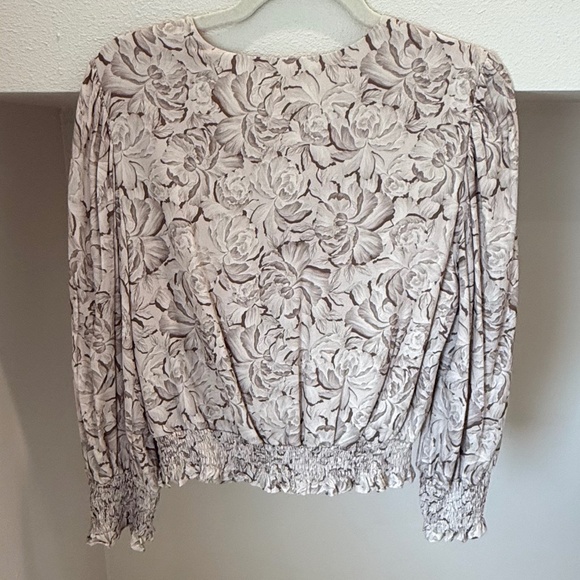 Amanda Uprichard Tan / Beige Floral Long-Sleeved Coquette Top (Size L) - Picture 6 of 10